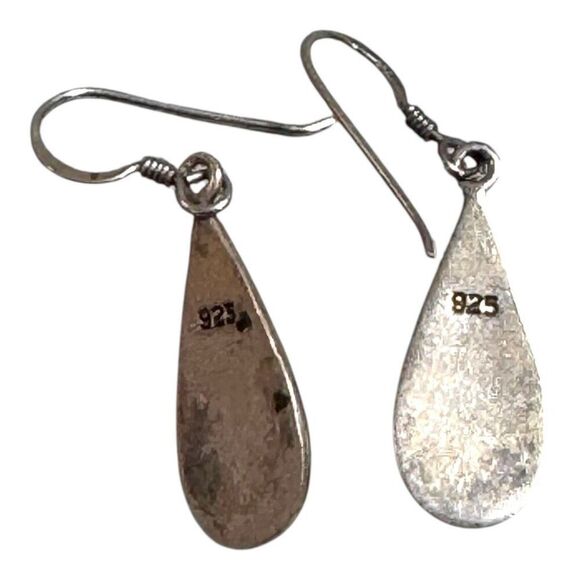 Vintage Sterling Silver 925 Teardrop Dangle Earrings Mother Of Pearl Inlay - Picture 4 of 7